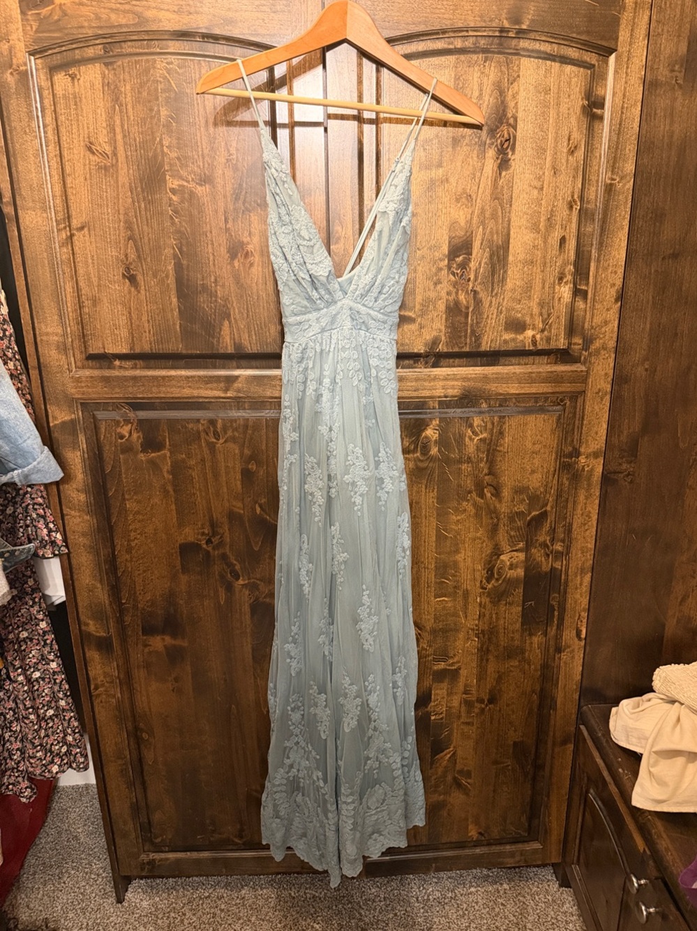 Sage Green Lace Maxi Dress with Plunge V-Neck